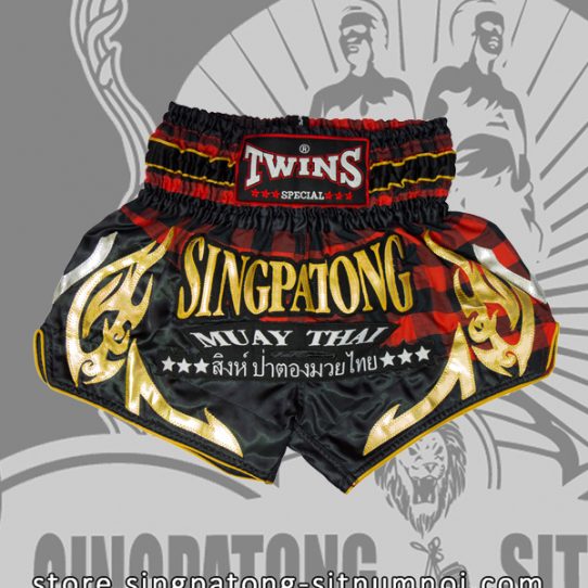 Twins Muay Thai Shorts BLACK AND RED CHECKERED