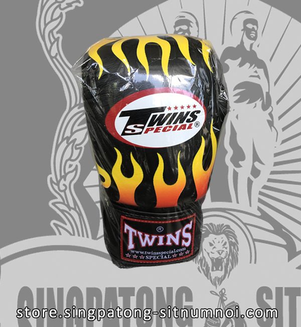 Twins Fancy Boxing Gloves BLACK FIRE FLAME
