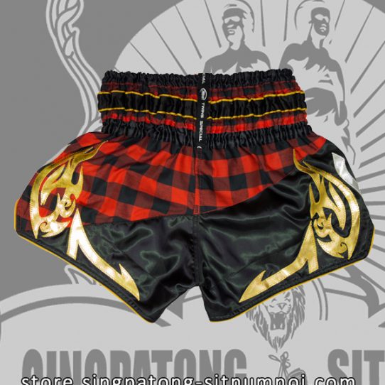 Twins Muay Thai Shorts BLACK AND RED CHECKERED back