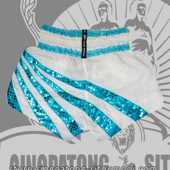 Twins Muay Thai Shorts WHITE RETRO BLUE RAYS back